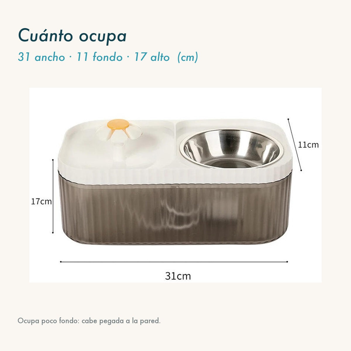Medidas de la fuente: 31 cm de ancho, 11 de fondo y unos 17 de alto